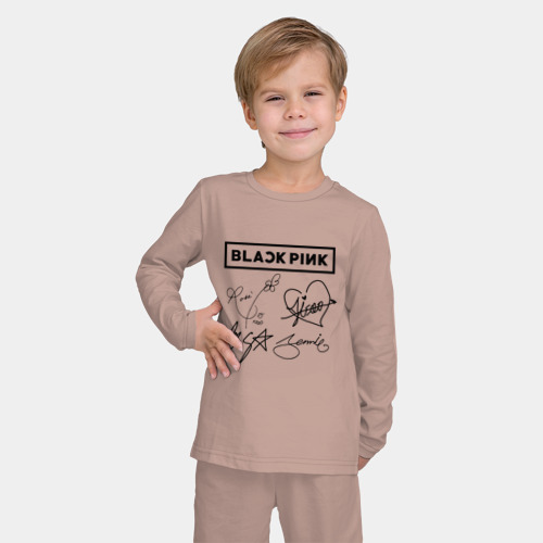 Детская пижама с лонгсливом хлопок Blackpink автографы чёрный Блэкпинк, цвет пыльно-розовый - фото 3