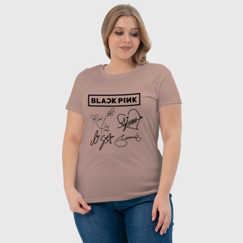 Женская футболка хлопок Blackpink автографы чёрный Блэкпинк, цвет пыльно-розовый - фото 6