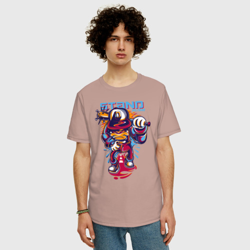 Мужская футболка хлопок Oversize Крутой пёс с битой хулиган, цвет пыльно-розовый - фото 3