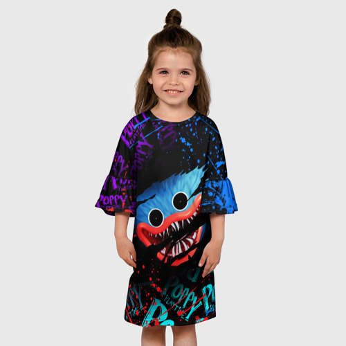Детское платье 3D Poppy Playtime лицо монстра Хаги Ваги, цвет 3D печать - фото 4