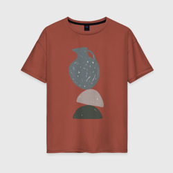 Женская футболка хлопок Oversize Кувшин на камнях в равновесии 