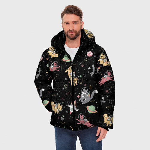 Мужская зимняя куртка 3D Космические коты, цвет черный - фото 3