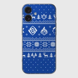 Чехол для iPhone 16 силиконовый с защитой камеры Новогодний свитер Genshin Impact синий