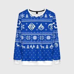 Женский свитшот 3D Новогодний свитер Genshin Impact синий