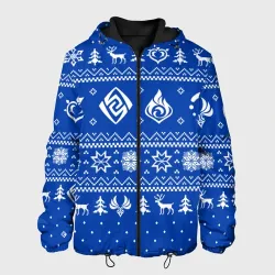 Мужская куртка 3D Новогодний свитер Genshin Impact синий