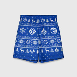 Детские спортивные шорты 3D Новогодний свитер Genshin Impact синий