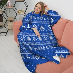 Плед с рукавами Новогодний свитер Genshin Impact синий - фото 2