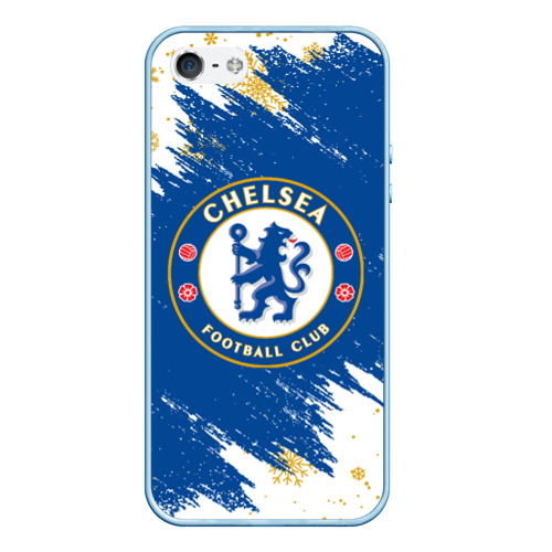 Чехол для iPhone 5/5S матовый Новогодний Челси, chelsea новый год, цвет голубой