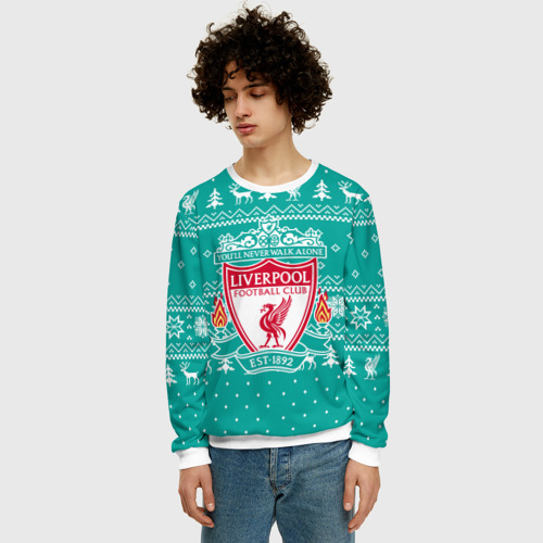 Мужской свитшот 3D Новогодний свитер Liverpool, цвет белый - фото 3