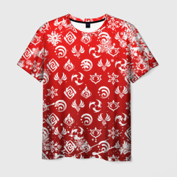Мужская футболка 3D Новогодние стихии Геншин Импакт, новый год