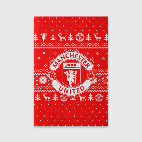 Обложка для паспорта матовая кожа Новогодний свитер Manchester united, цвет красный