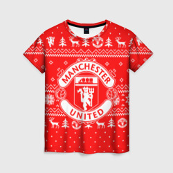 Женская футболка 3D Новогодний свитер Manchester united