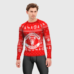 Мужской рашгард 3D Новогодний свитер Manchester united - фото 2