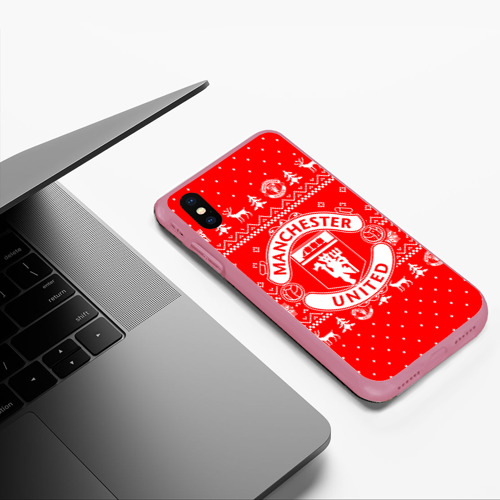 Чехол для iPhone XS Max матовый Новогодний свитер Manchester united, цвет малиновый - фото 5