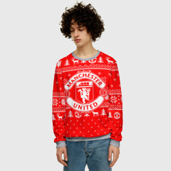 Мужской свитшот 3D Новогодний свитер Manchester united - фото 2