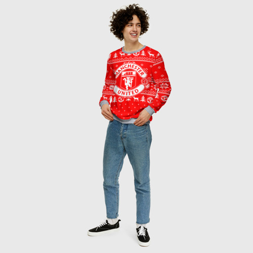 Мужской свитшот 3D Новогодний свитер Manchester united, цвет меланж - фото 5