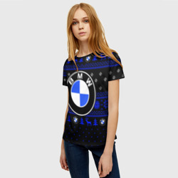 Женская футболка 3D Новогодний свитер БМВ черно синий - фото 2