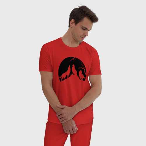 Мужская пижама хлопок с принтом Три волка и луна, фото на моделе #1