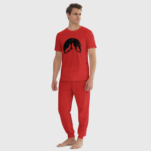 Мужская пижама хлопок с принтом Три волка и луна, вид сбоку #3