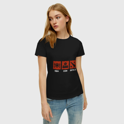 Женская футболка хлопок с принтом Еда, сон, дота2, фото на моделе #1