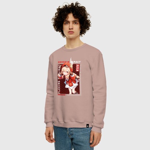 Мужской свитшот хлопок Кли Klee, Genshin Impact Геншин Импакт, цвет пыльно-розовый - фото 3