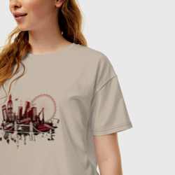 Женская футболка хлопок Oversize London. Dark red design - фото 2