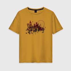 Женская футболка хлопок Oversize London. Dark red design