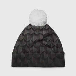 Шапка 3D c помпоном Чешуя Дракона black edition