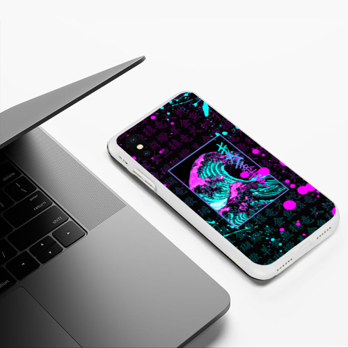 Чехол для iPhone XS Max матовый Неоновые волны  - японский стиль Канагава, цвет белый - фото 5