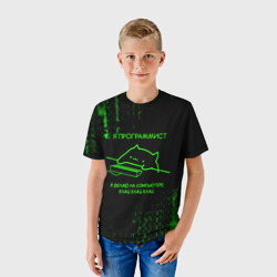 Детская футболка 3D Кот-программист и бинарный код - фото 2