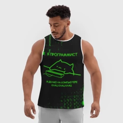 Мужская спортивная майка 3D Кот-программист и бинарный код - фото 2