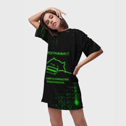 Платье-футболка 3D Кот-программист и бинарный код - фото 2
