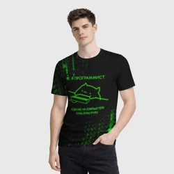 Мужская футболка 3D Кот-программист и бинарный код - фото 2