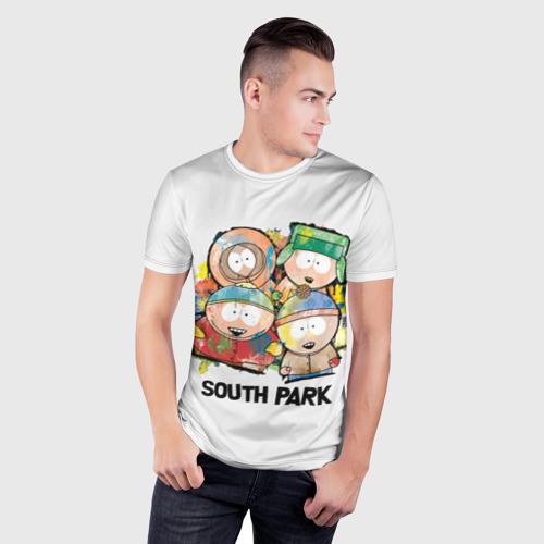 Мужская футболка 3D Slim с принтом South Park - Южный Парк краски, фото на моделе #1