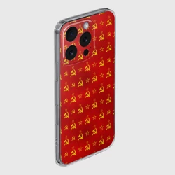 Чехол для iPhone 16 Pro Max силиконовый с защитой камеры Серп и Молот - СССР паттерн - фото 2