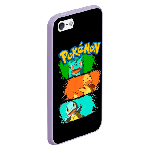 Чехол для iPhone 5/5S матовый Стартовые Покемоны - Pokemon, цвет светло-сиреневый - фото 3