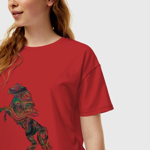 Женская футболка хлопок Oversize с принтом Лошадь из линий, фото на моделе #1