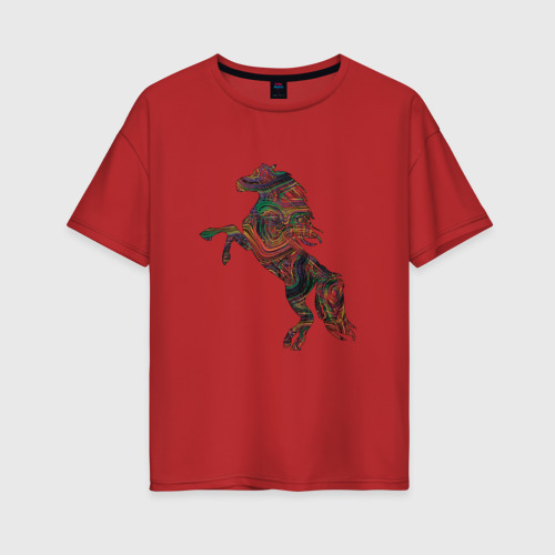 Женская футболка хлопок Oversize с принтом Лошадь из линий, вид спереди #2
