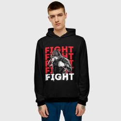 Толстовка с принтом Fight fight fight для мужчины, вид на модели спереди №2. Цвет основы: черный