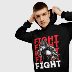 Толстовка с принтом Fight fight fight для мужчины, вид на модели спереди №3. Цвет основы: черный