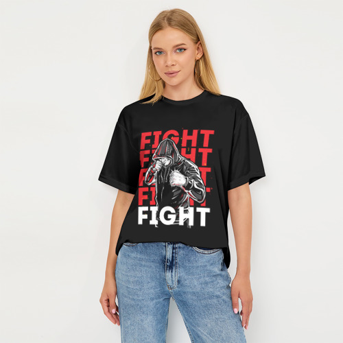 Женская футболка oversize 3D Fight fight fight, цвет 3D печать - фото 5