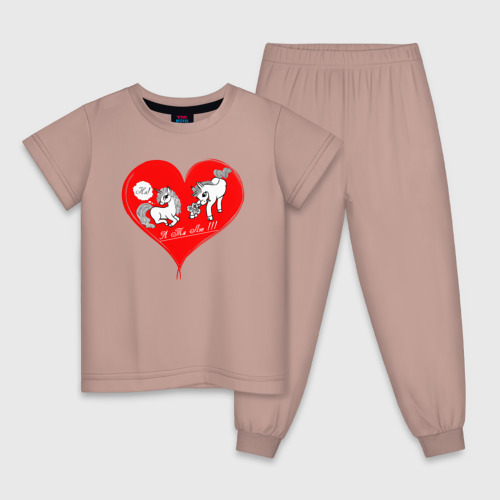 Детская пижама хлопок Влюблённые Единороги - Я Тя Лю !!!, цвет пыльно-розовый