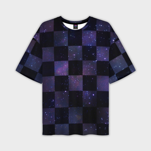 Мужская футболка оверсайз с принтом Space Neon Chessboard, вид спереди №1