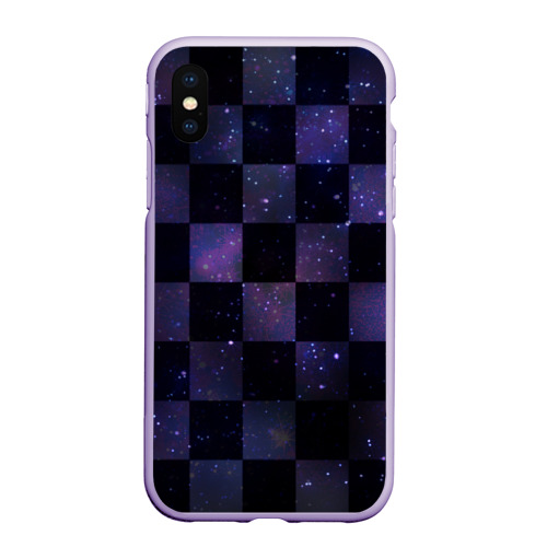 Чехол для iPhone XS Max матовый Space Neon Chessboard, цвет светло-сиреневый