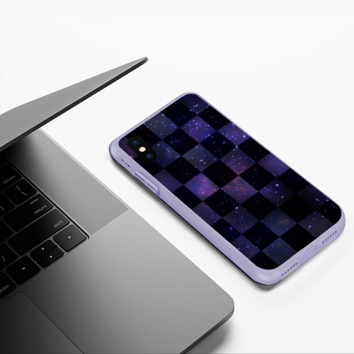Чехол для iPhone XS Max матовый Space Neon Chessboard, цвет светло-сиреневый - фото 5
