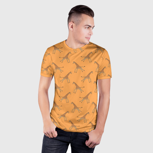 Мужская футболка 3D Slim Жирафы паттерн, цвет 3D печать - фото 3