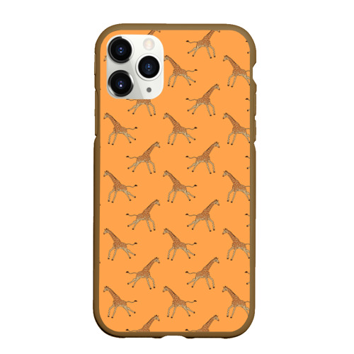 Чехол для iPhone 11 Pro Max матовый Жирафы паттерн, цвет коричневый