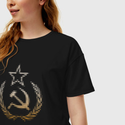Женская футболка хлопок Oversize Символы СССР стиль полутон - фото 2