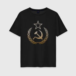 Женская футболка хлопок Oversize Символы СССР стиль полутон