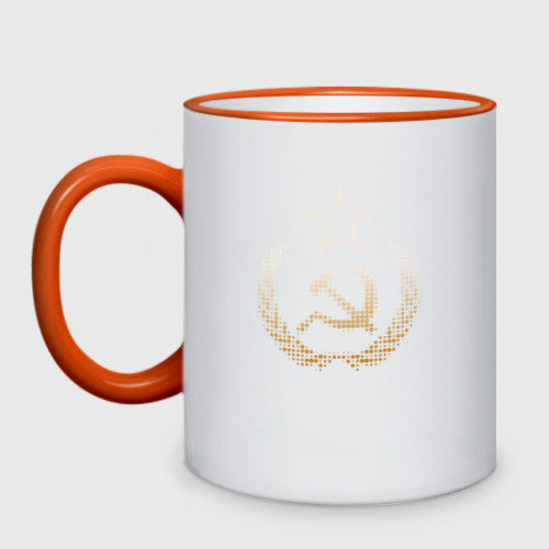 Кружка двухцветная с принтом Символы СССР стиль полутон, вид спереди #2